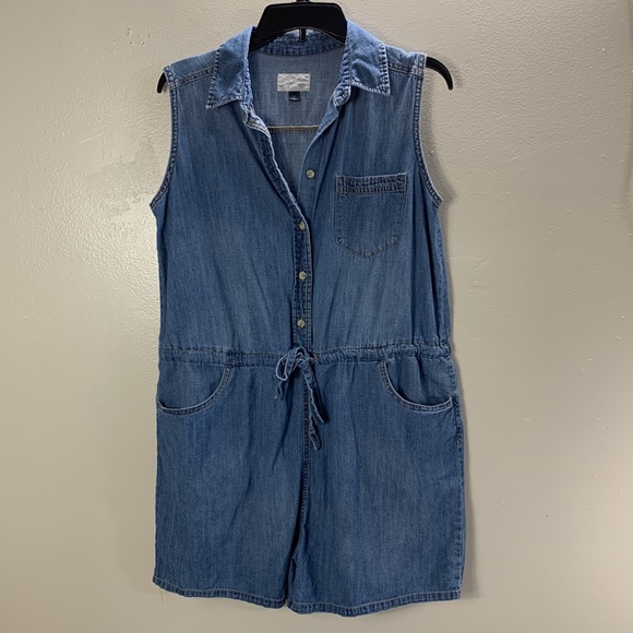 Universal Thread Women’s Blue Denim Sleeveless Half Button Down Romper Size M - Picture 3 of 11